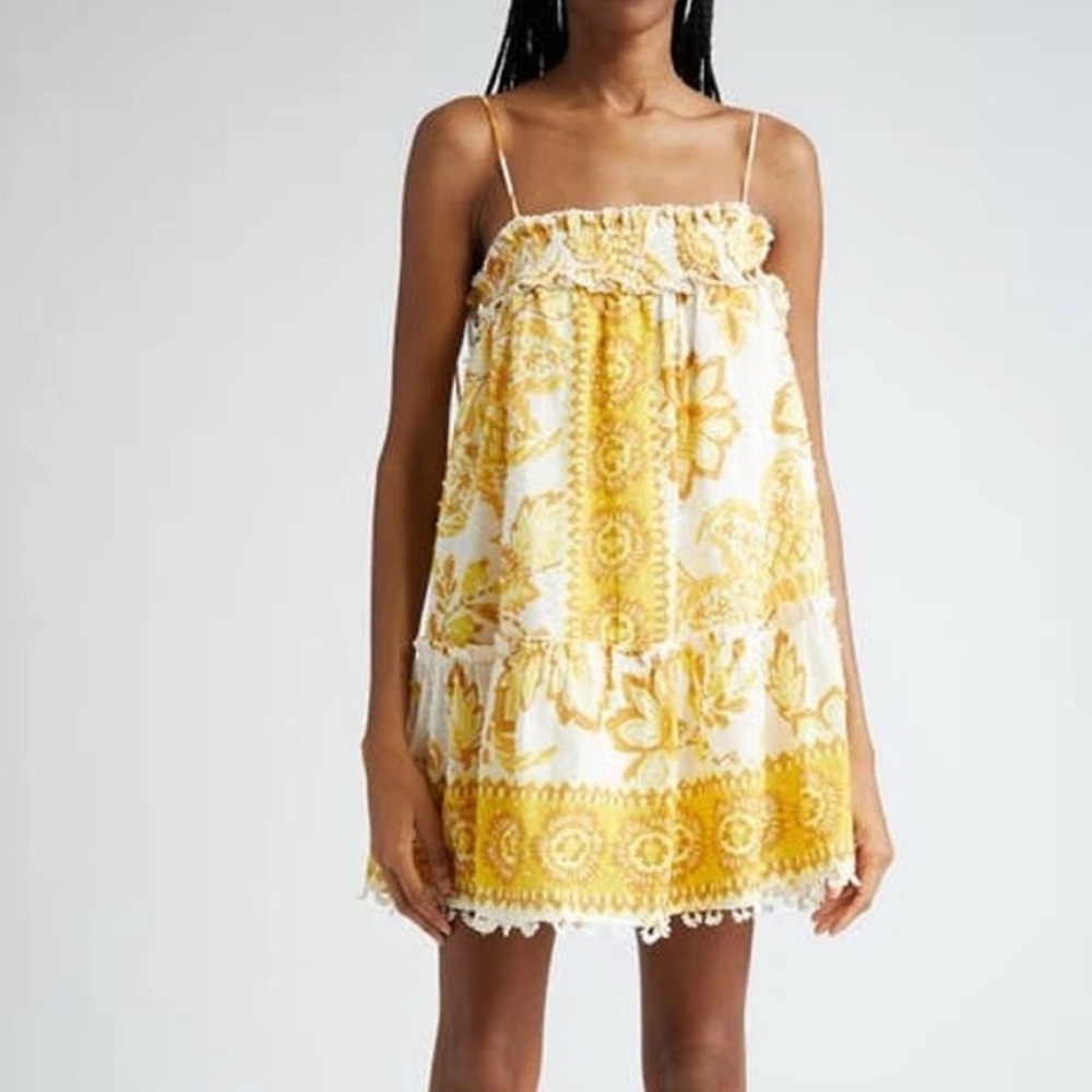 FARM Rio Yellow and White Mini Sundress